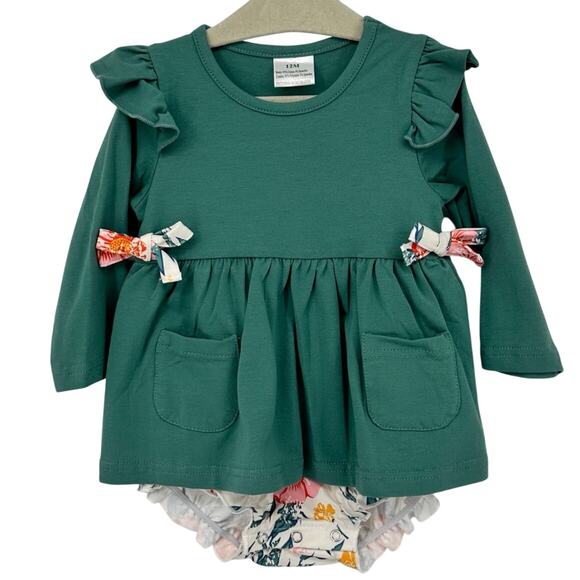 Boutique NEW Bubble Dress Romper Baby Girl 12 MONTH Floral Bows Small Shop - Picture 1 of 5